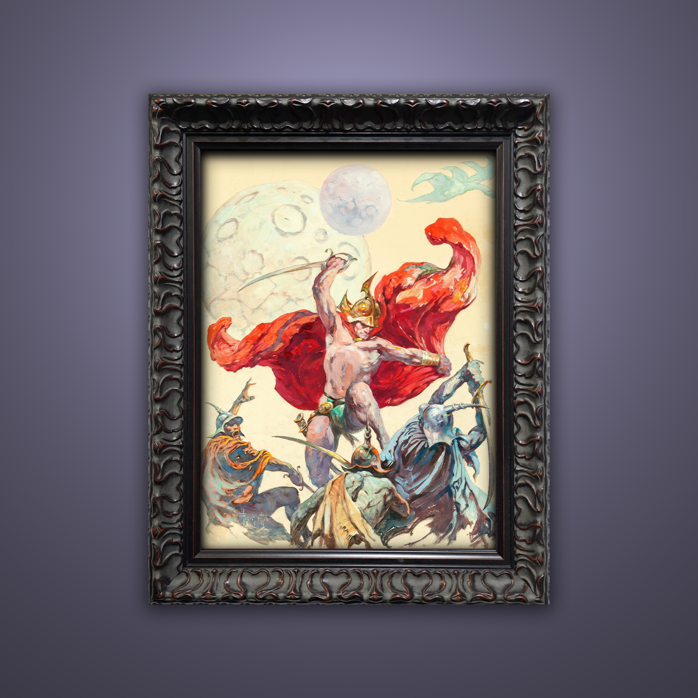 Frank Frazetta’s “Swordsmen in the Sky” artwork from the Frazetta Art Museum&