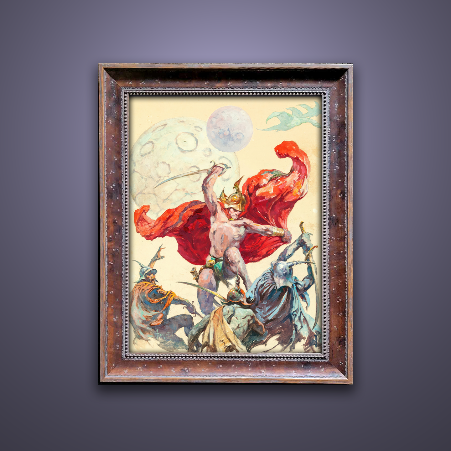 Frank Frazetta’s “Swordsmen in the Sky” artwork from the Frazetta Art Museum&