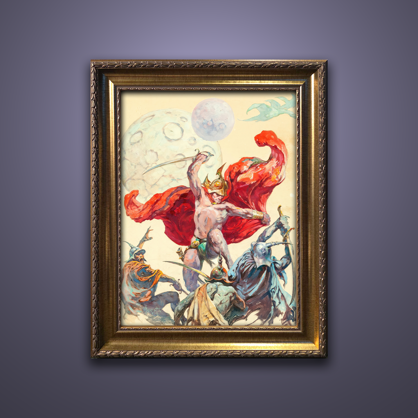 Frank Frazetta’s “Swordsmen in the Sky” artwork from the Frazetta Art Museum&