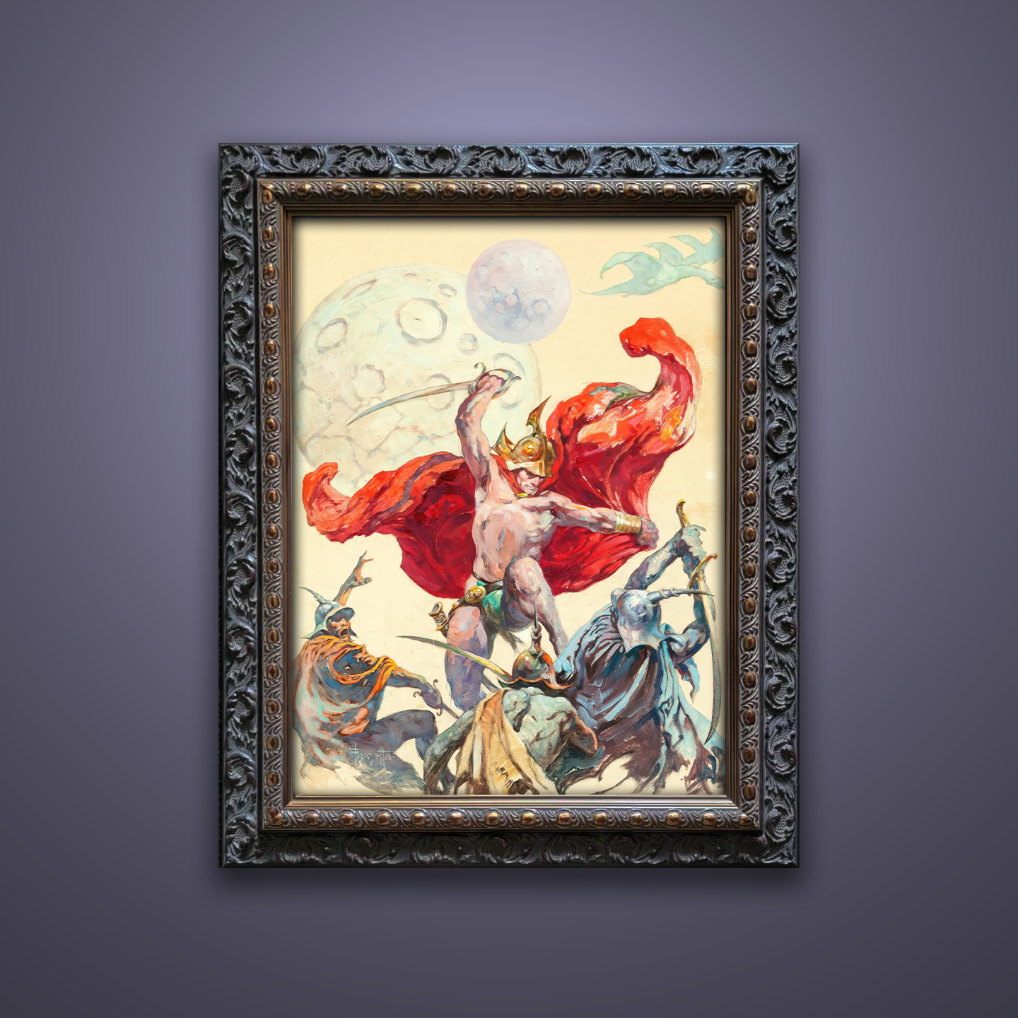 Frank Frazetta’s “Swordsmen in the Sky” artwork from the Frazetta Art Museum&