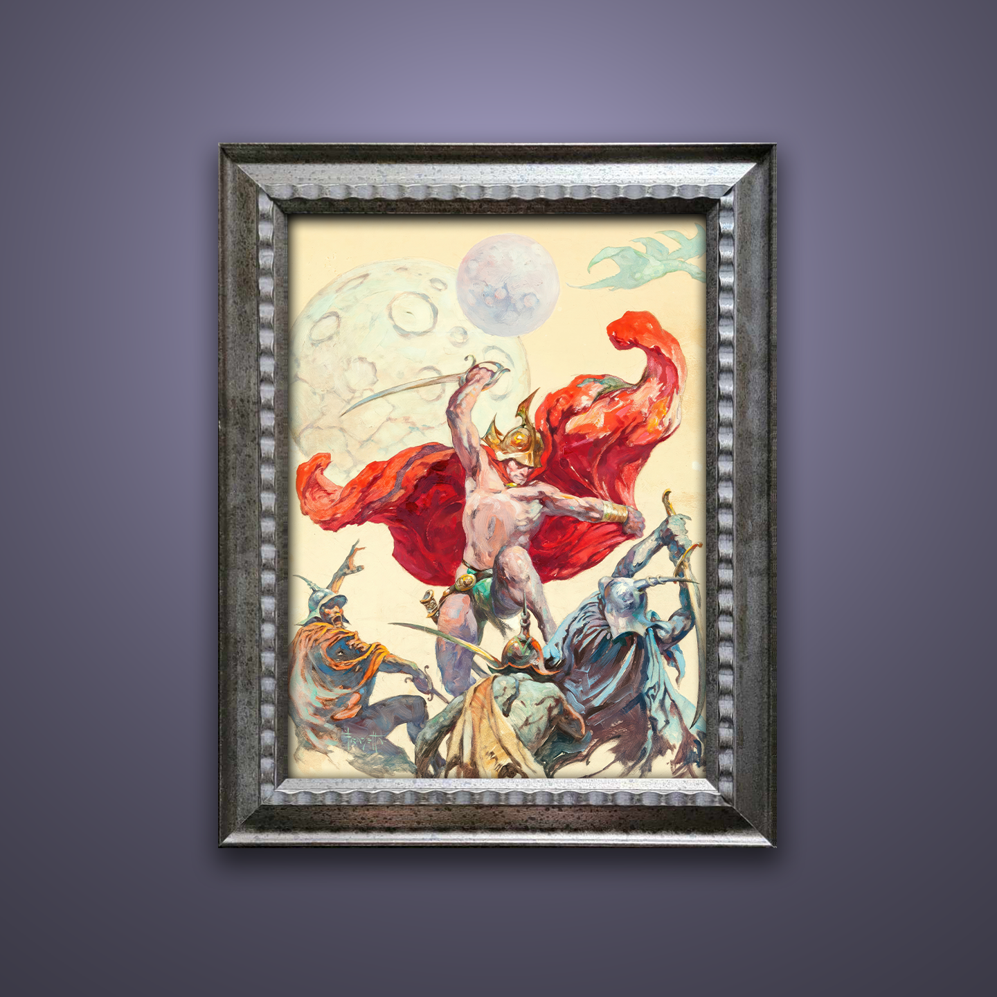 Frank Frazetta’s “Swordsmen in the Sky” artwork from the Frazetta Art Museum&