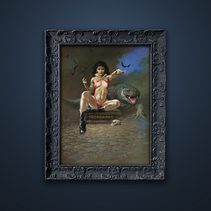 Frank Frazetta’s “Vampiress with Lizard” artwork from the Frazetta Art Museum&