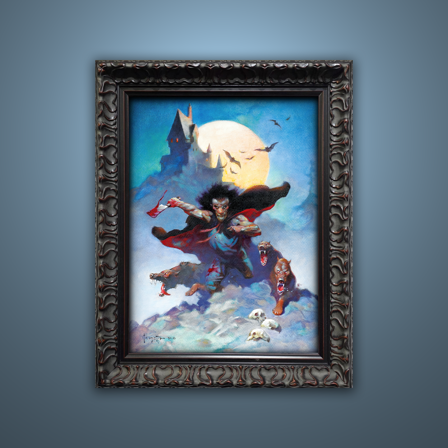 Frank Frazetta’s “Wolves Night” artwork from the Frazetta Art Museum&