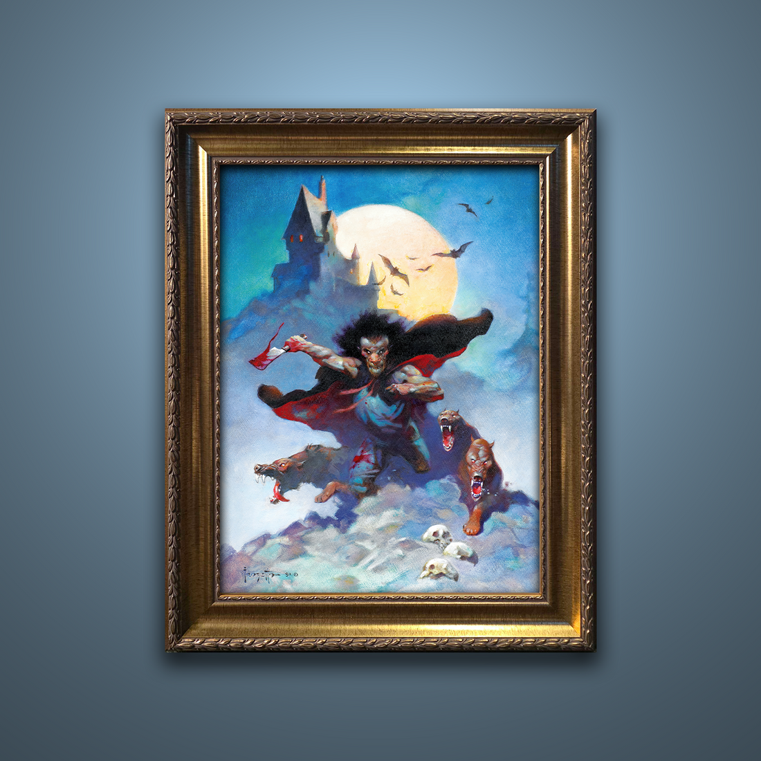 Frank Frazetta’s “Wolves Night” artwork from the Frazetta Art Museum&
