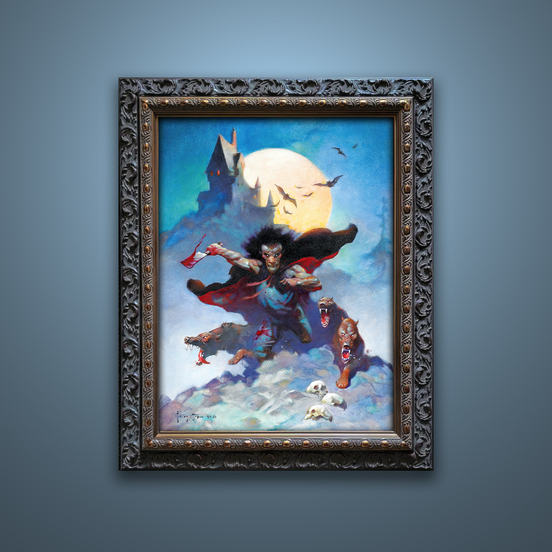 Frank Frazetta’s “Wolves Night” artwork from the Frazetta Art Museum&