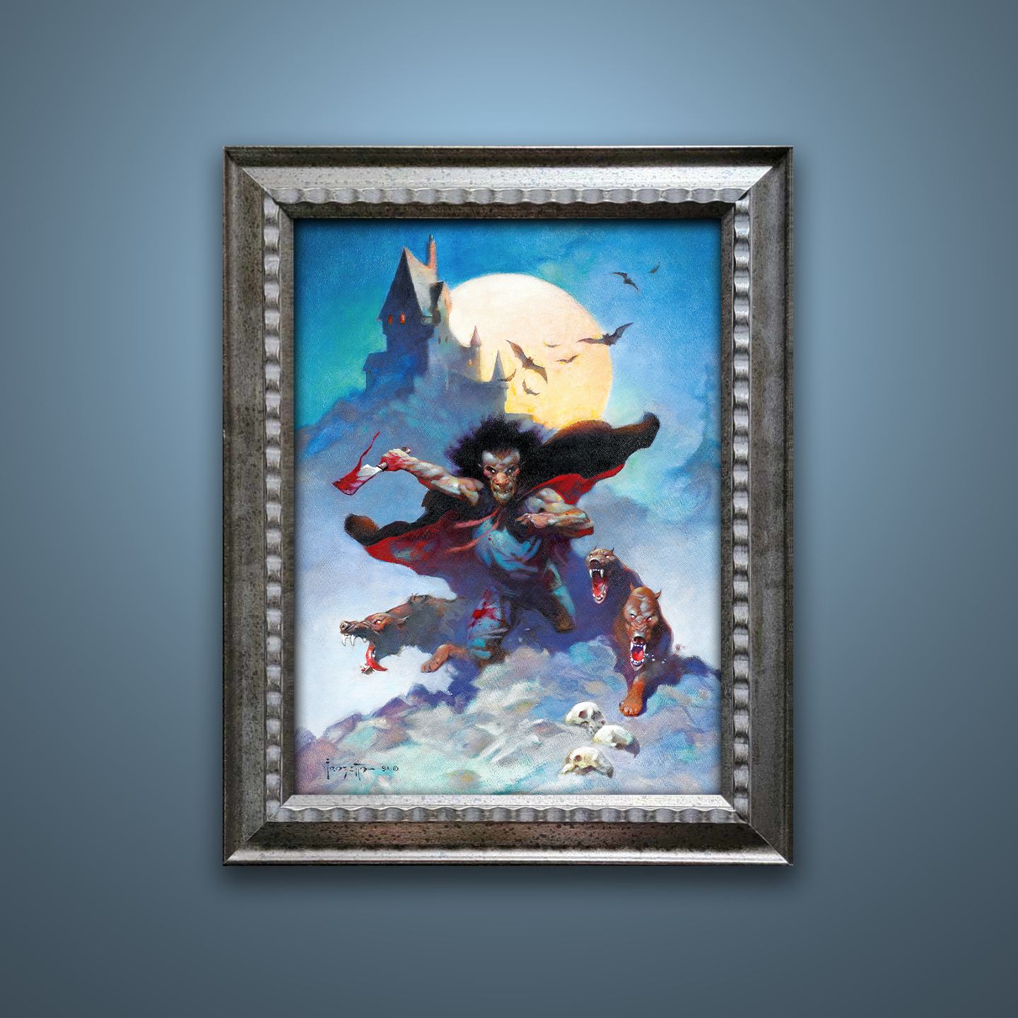 Frank Frazetta’s “Wolves Night” artwork from the Frazetta Art Museum&