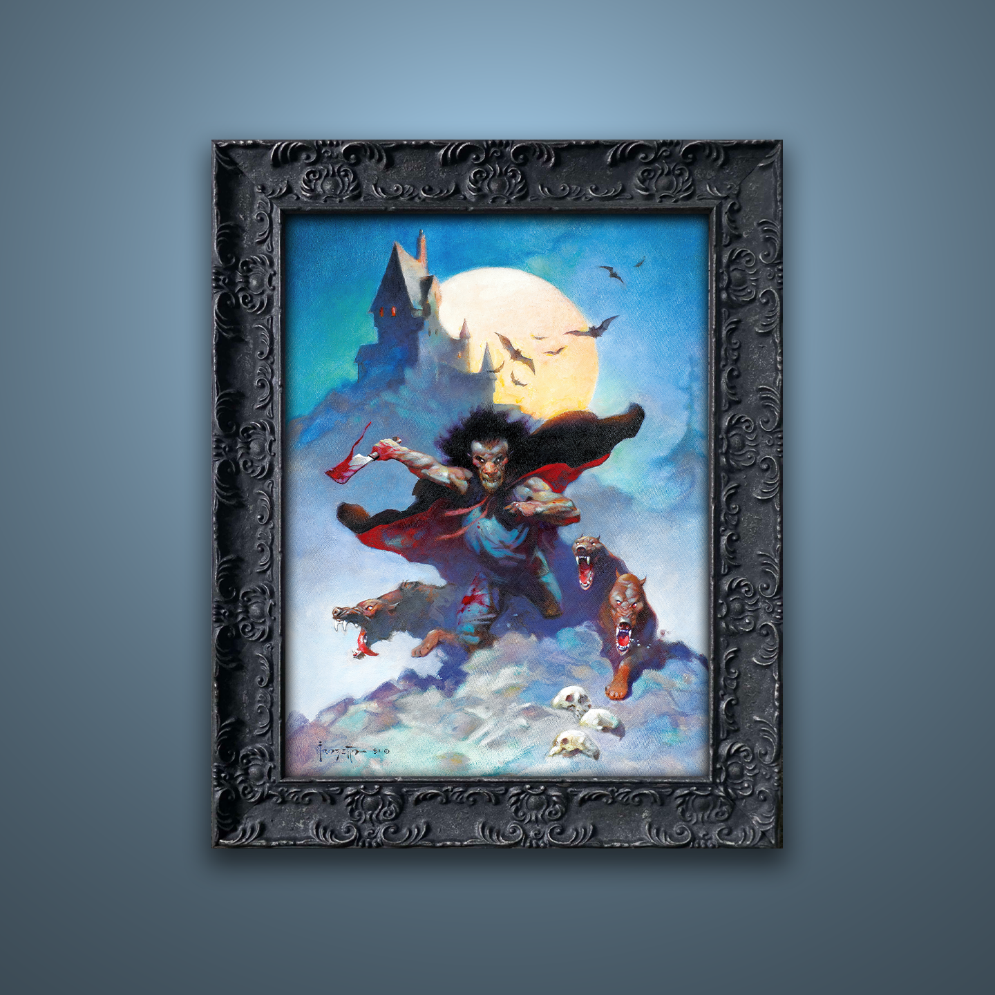 Frank Frazetta’s “Wolves Night” artwork from the Frazetta Art Museum&