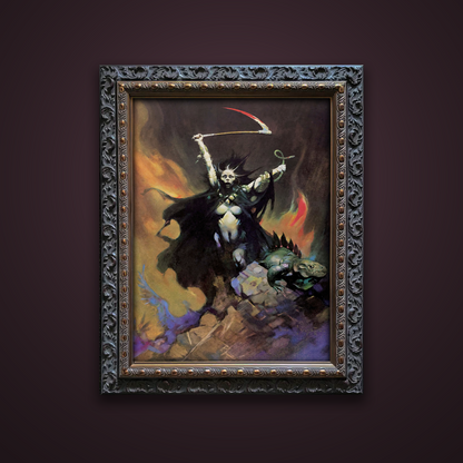 Frank Frazetta’s “Woman with Scythe” artwork from the Frazetta Art Museum&