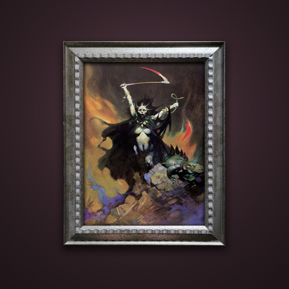 Frank Frazetta’s “Woman with Scythe” artwork from the Frazetta Art Museum&
