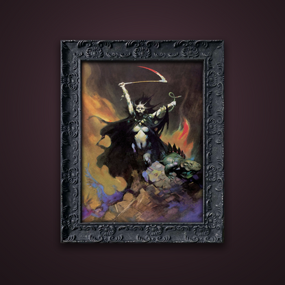 Frank Frazetta’s “Woman with Scythe” artwork from the Frazetta Art Museum&