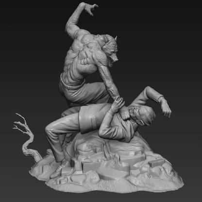 Frazetta Moebius Models Dracula Meets the Wolfman sculpt, based on Frazetta&