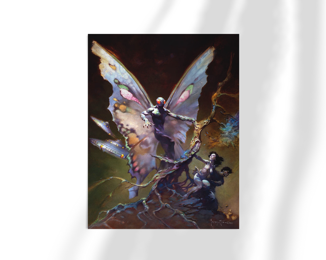 Unframed fine art print of Mothman, featuring a bold composition with high contrast and otherworldly mood.