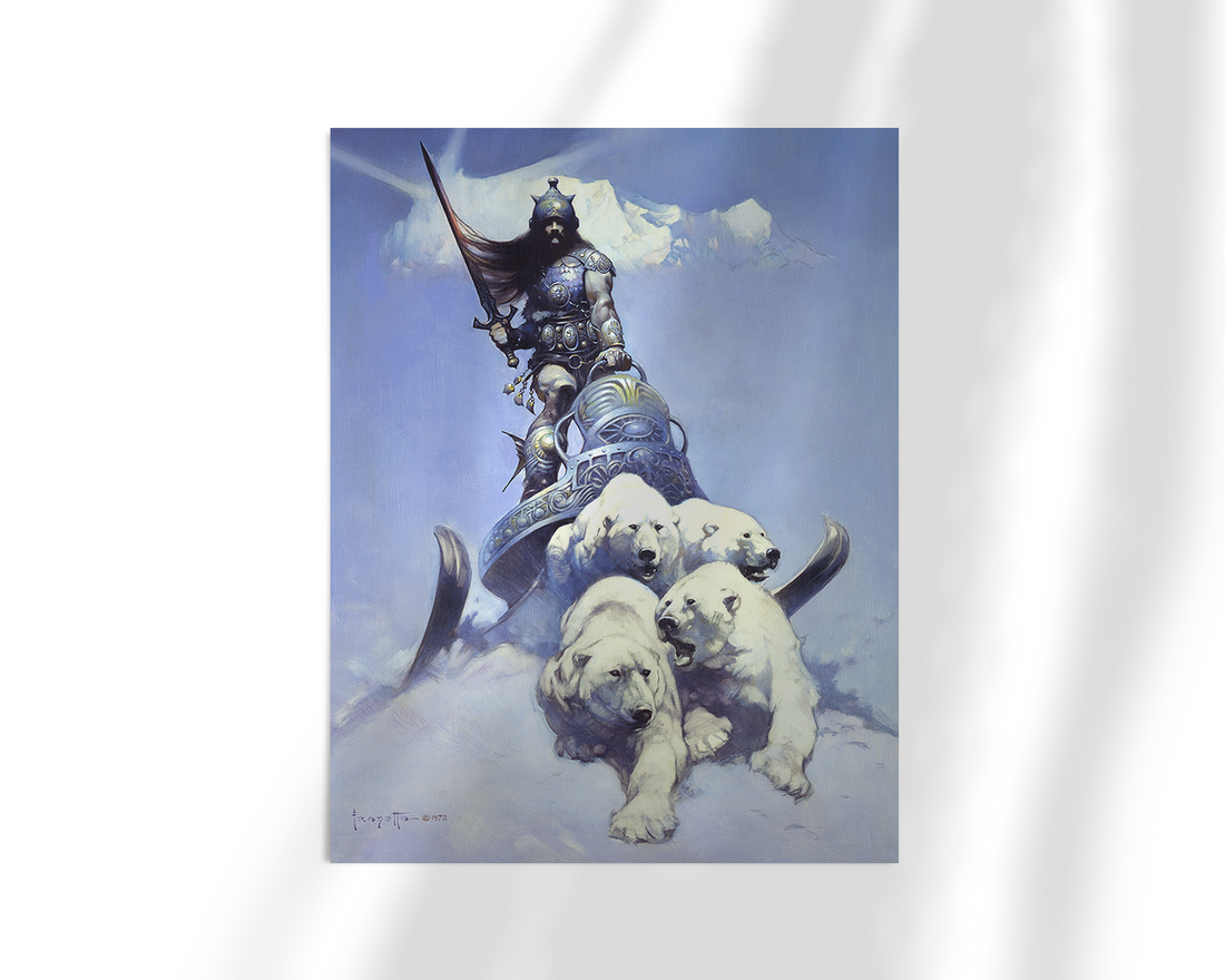 Unframed gloss print of Silver Warrior, highlighting fine detail in the warrior’s pose, gear, and icy setting.