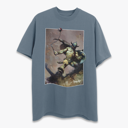 Warrior with Ball and Chain T-Shirt – Frank Frazetta’s Iconic Fantasy Painting on Soft Cotton Tee
