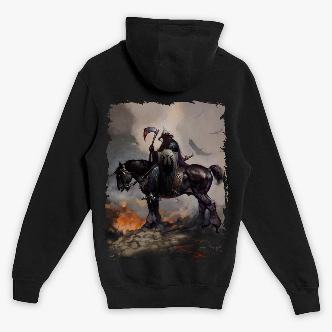 Back of The Death Dealer I Zip-Up Hoodie – Frank Frazetta’s Iconic Death Dealer Artwork on a Premium Cotton Zip-Up