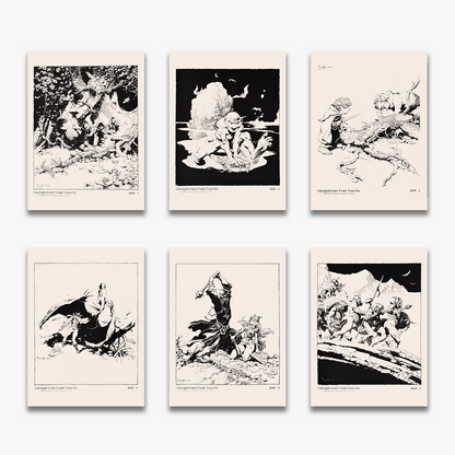 Frank Frazetta’s Lord of the Rings Artwork – Six Panel Portfolio Featuring Gandalf, Orcs, Gollum, and Iconic Middle-earth Battles