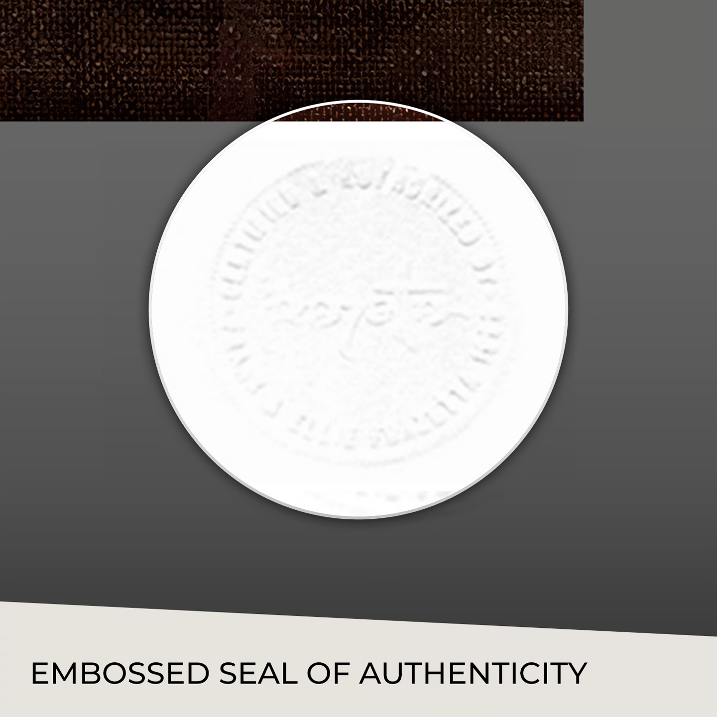 Close-up of the embossed seal of authenticity on the Frazetta &