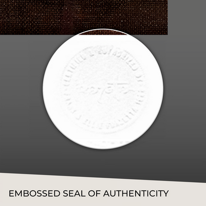 Close-up of the embossed seal of authenticity on the Frazetta &