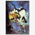 Vintage print of Escape on Venus by Frank Frazetta, featuring a dramatic jungle scene where a fierce tiger stalks a woman, set against a mysterious alien backdrop.