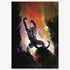 Vintage print of Fire Demon by Frank Frazetta, depicting a towering, muscular demon engulfed in flames as it emerges from a fiery abyss, its sharp claws and menacing posture evoking a sense of unstoppable power.