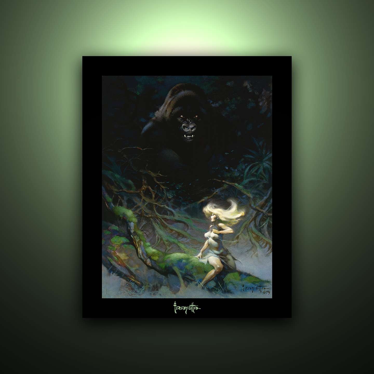 Gallery Series print of &quot;King Kong&quot; by Frank Frazetta, unframed, showcasing dynamic action and cinematic scenes.