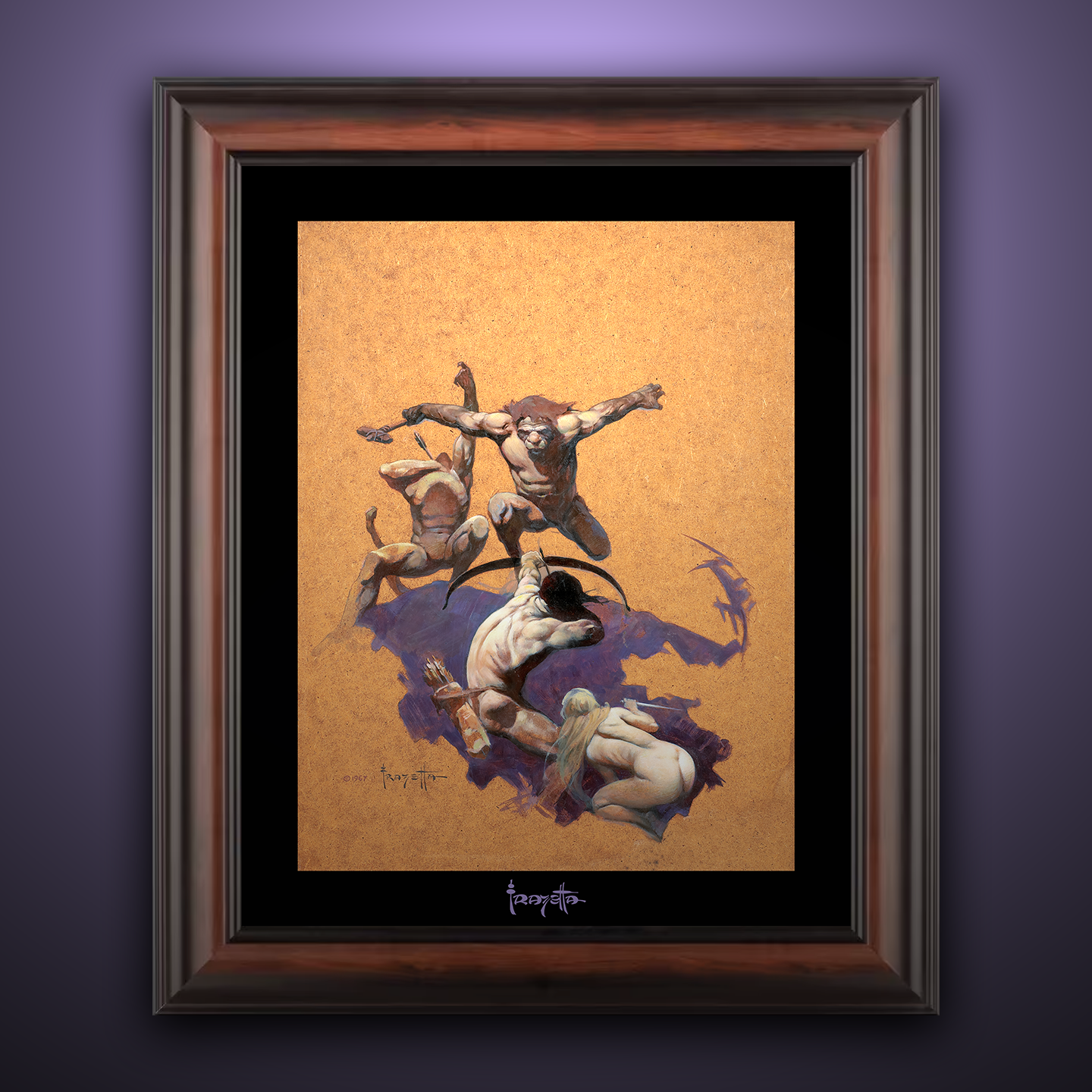 Framed Gallery Series print of &quot;Land of Terror&quot; by Frank Frazetta, highlighting eerie settings with black 1.5&quot; matting.