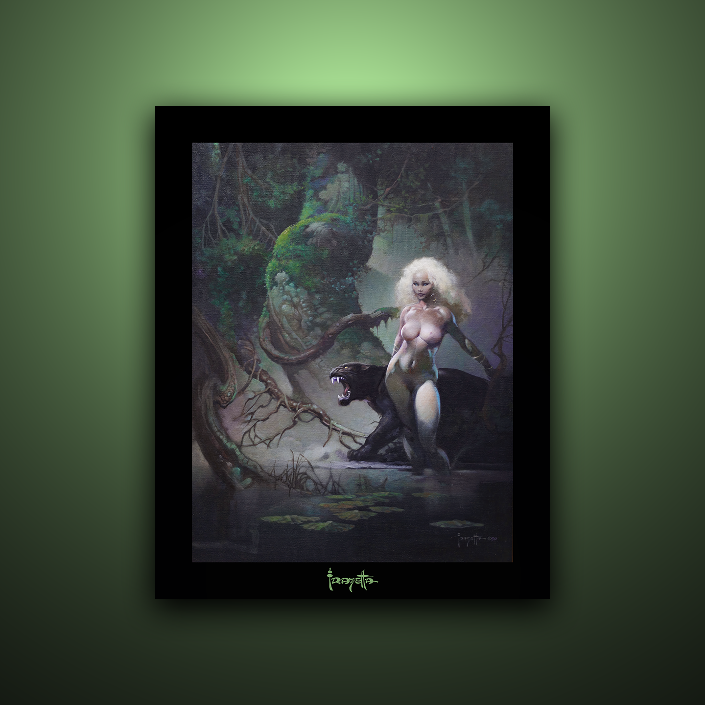 Gallery Series print of &quot;Princess and the Panther&quot; by Frank Frazetta, unframed, depicting a striking fantasy scene.