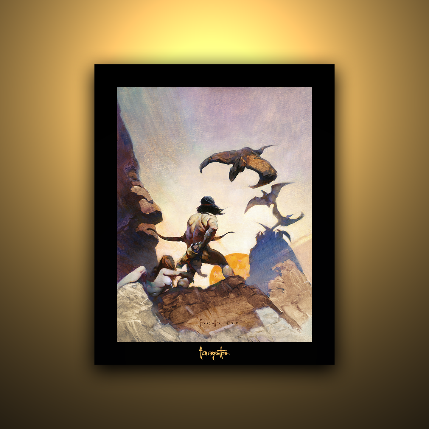 Gallery Series print of &quot;Return of Jongor&quot; by Frank Frazetta, unframed, capturing epic action and dramatic scenery.