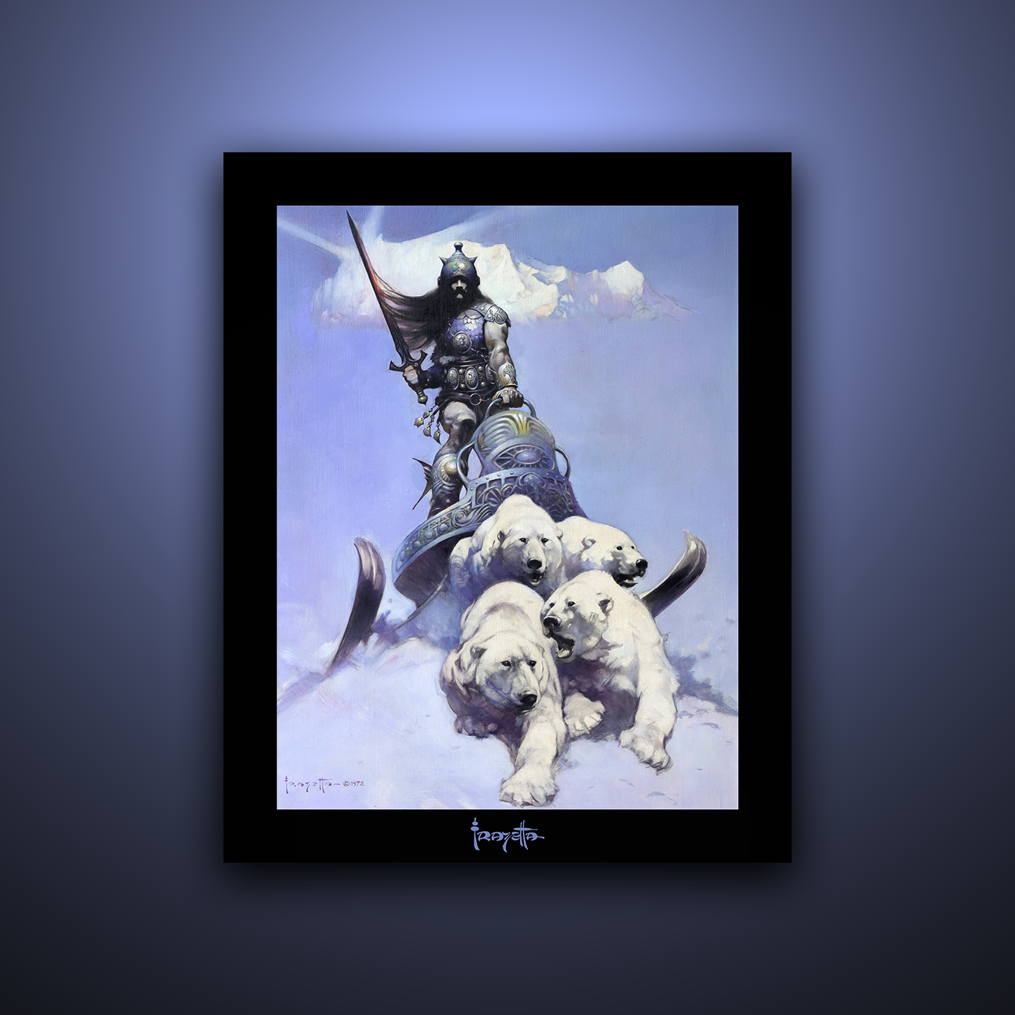 Gallery Series print of &quot;Silver Warrior&quot; by Frank Frazetta, unframed, featuring powerful figures and action.