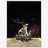 Vintage print of "Stranded" by Frank Frazetta, featuring a man and some aliens, alien landscape under a vast starry sky, printed on high-quality linen paper.