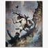 Vintage print of "Warrior with Ball Chain" by Frank Frazetta, depicting a powerful, muscular warrior in mid-battle, swinging a massive spiked ball and chain against a stormy, chaotic background.